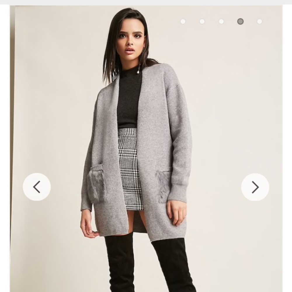FREE faux fur pocket long knit cardigan